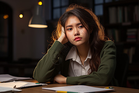 疲惫的女学生图片