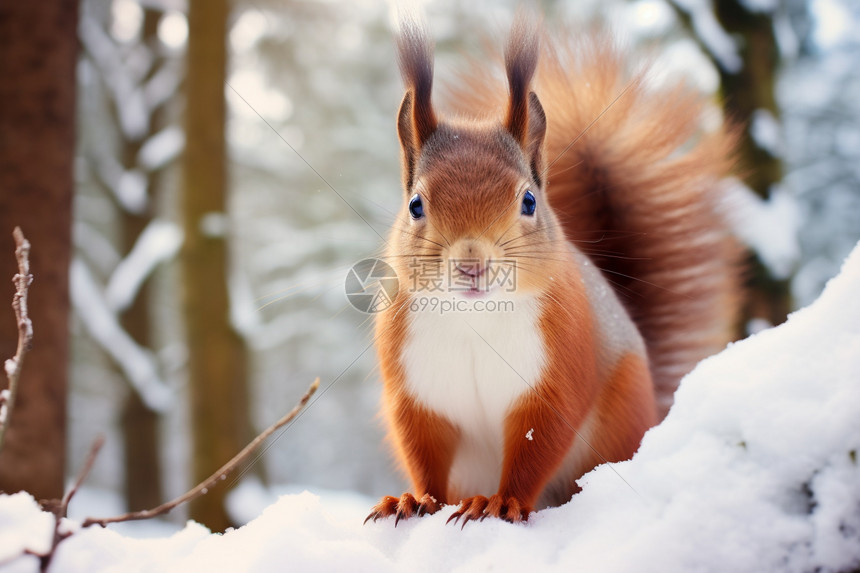 雪地中可爱的松鼠图片