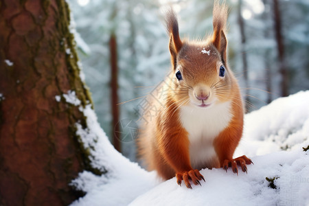 雪地中的松鼠图片