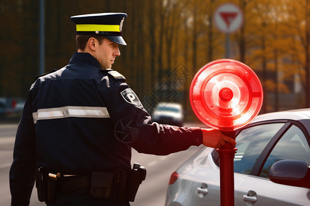 拿着交通红灯的警察图片