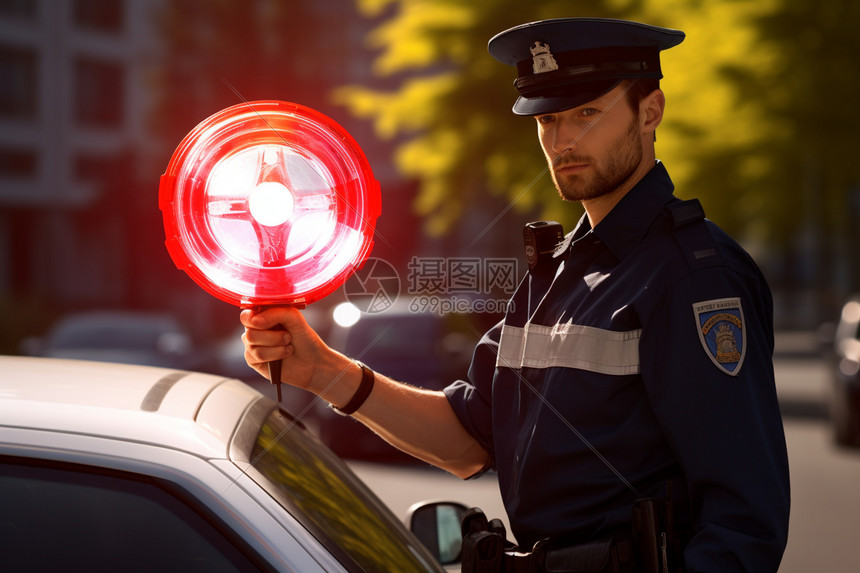 拿着交通灯的警察图片
