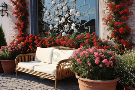 阳台上的沙发和花盆背景图片