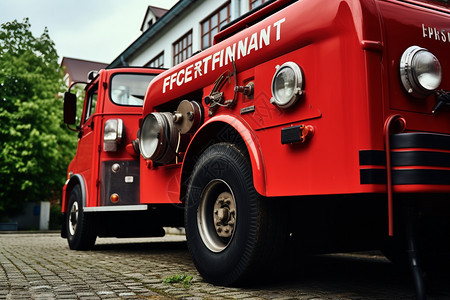 街道中的红色消防车图片