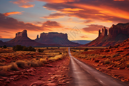 沙漠中宽敞的道路图片
