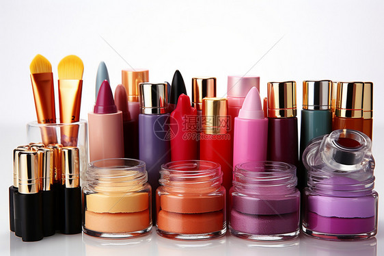 桌面上整齐的化妆品图片