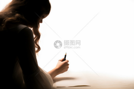 在纸张写字的美丽女人图片