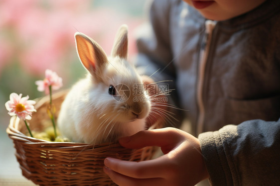 篮子里的可爱兔子图片