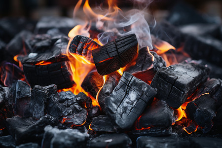 户外燃烧的煤炭图片