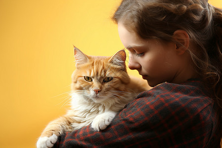 女孩抱着小猫图片