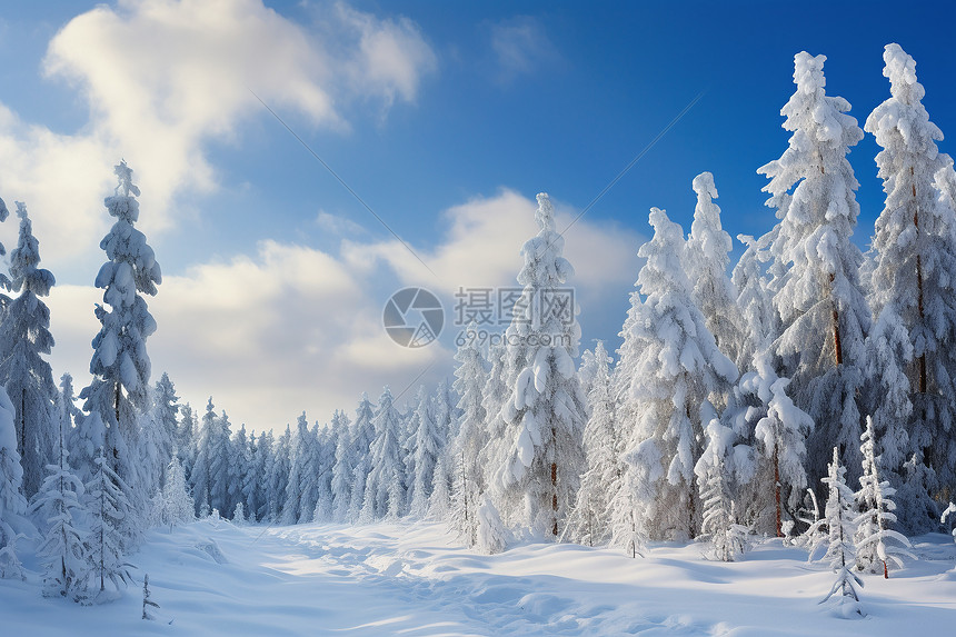 冬季寒冷森林的美丽景观图片