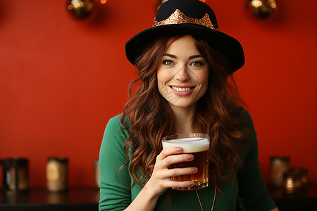 酒吧喝啤酒的女子图片