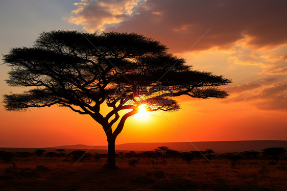 夕阳下辽阔的非洲草原图片