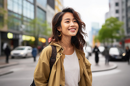 城市街头开朗的女孩图片