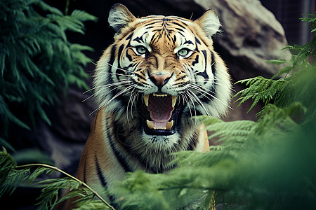 张嘴老虎森林中张着嘴巴的老虎背景