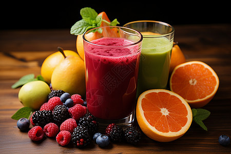 富有维生素的果汁和水果图片