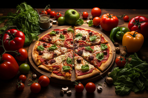 健康的披萨和蔬菜图片