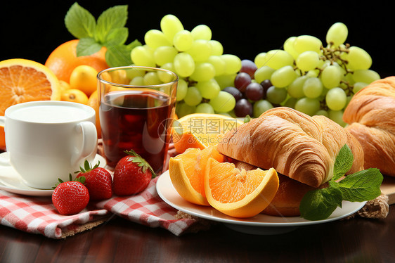 健康的水果和面包图片
