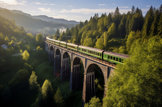 山脉中的列车桥梁建筑图片