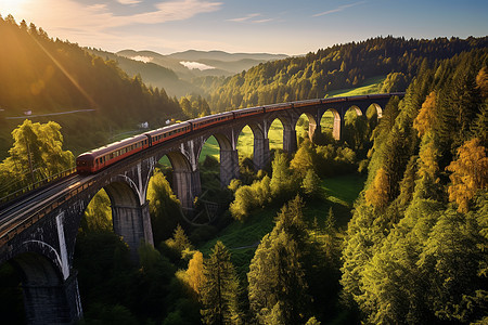 山脉中的列车桥梁图片