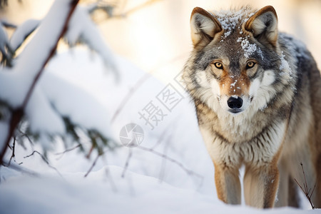 雪地中站立的狼图片