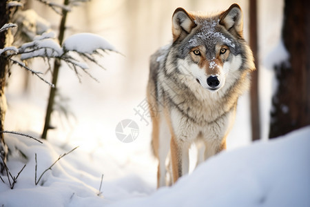 森林雪地中的狼图片