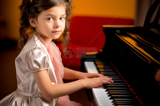 弹钢琴的可爱女孩图片
