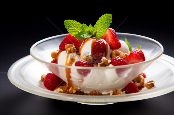 玻璃碗中的草莓冰淇淋图片