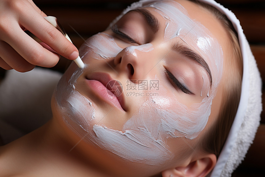 做脸部护理的女性图片