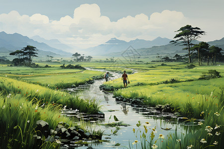 水稻的河流溪流图片
