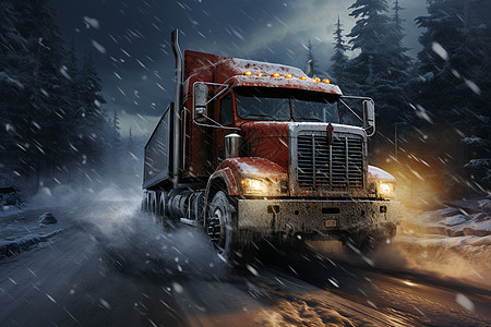 冬天道路上的货车图片