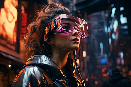 佩戴VR眼镜的女子图片