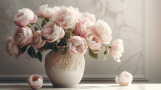 花瓶中的粉色牡丹花图片