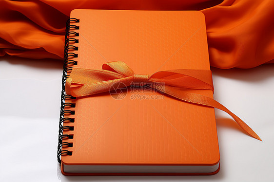 丝带包装的橘色笔记本图片
