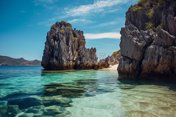 碧海蓝天的美丽自然海水景观图片