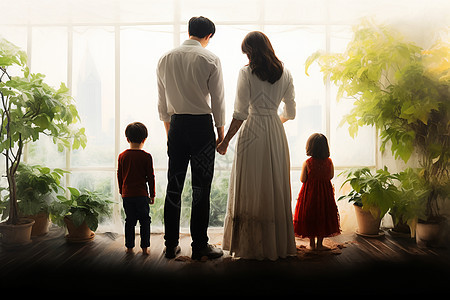 站在一起的幸福家庭背景图片
