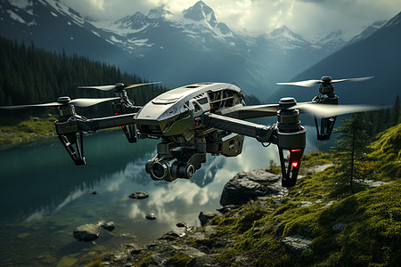 飞行在森林的无人机图片
