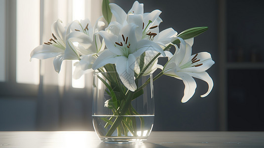 花瓶中盛开的百合花图片