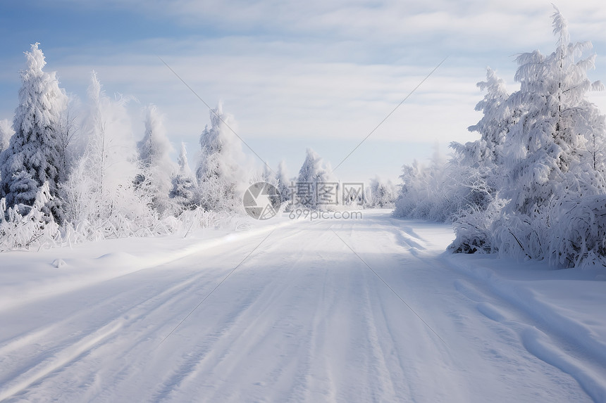 大雪覆盖的乡村道路图片