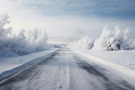 道路两旁的树挂景观高清图片