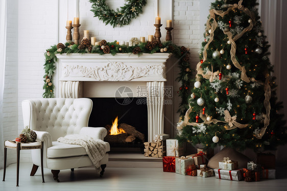 圣诞节的壁炉装饰图片