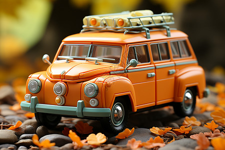 秋季的橘色玩具车模型图片