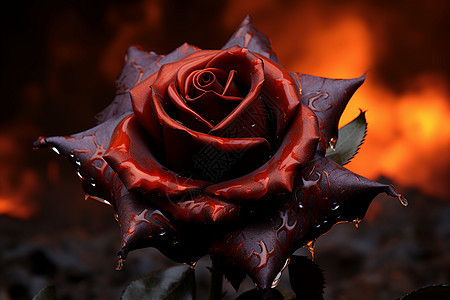 火焰中的玫瑰特写图片