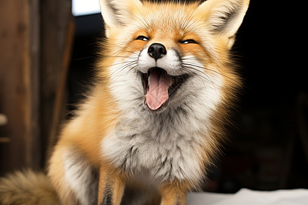 张嘴打哈欠的小狐狸背景图片
