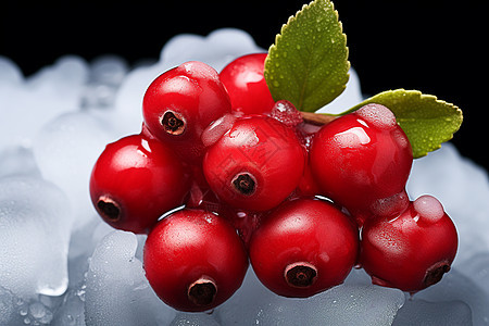 冰块上的野生浆果背景图片