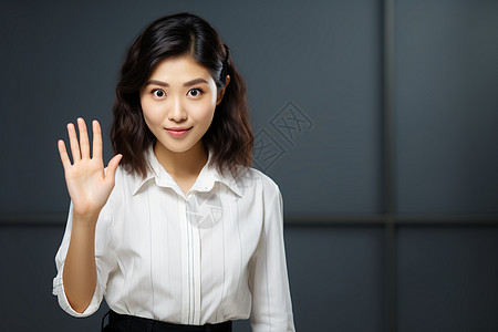 自信举手的亚洲女子背景图片