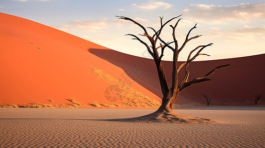 沙丘中孤独的树木背景图片