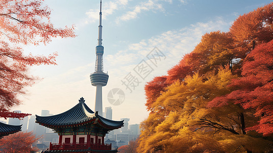 秋季城市的美丽景观图片
