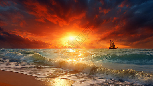 日落海洋的美丽景观图片