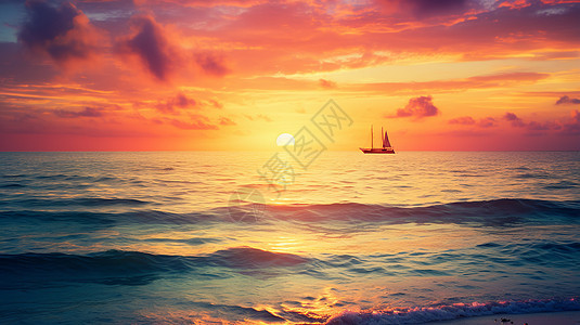 夕阳洒满大海的美丽景观图片