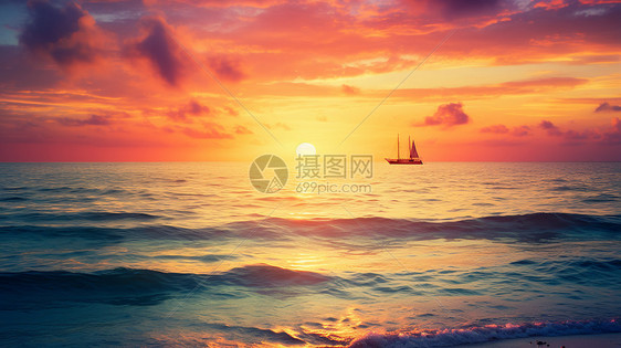 夕阳洒满大海的美丽景观图片